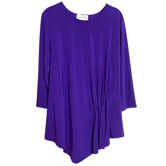 Joseph Ribkoff Womens Knit Top Size 14 Purple Asymmetrical Hem Ruched Side - Picture 1 of 6